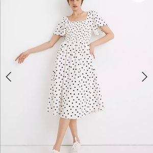 Madewell Petit Linen Lucie Smocked Dress Polka Dot